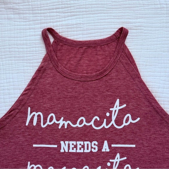 Mamacita Needs a Margarita burgundy red heather high neck tank top size XL - Picture 2 of 9